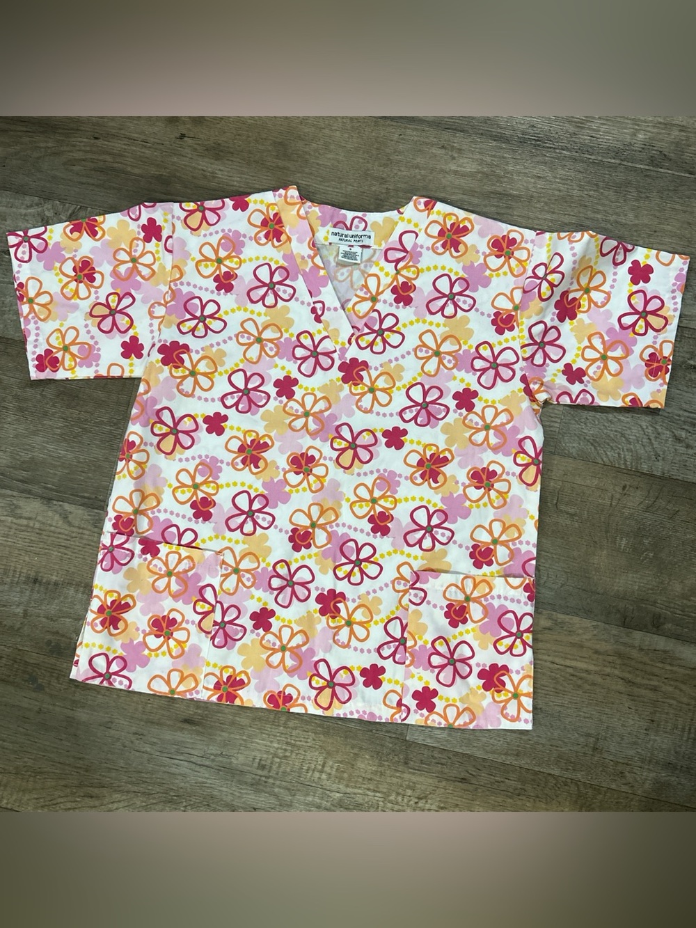 Source Unknown Pink & Orange Floral Short Sleeve Top